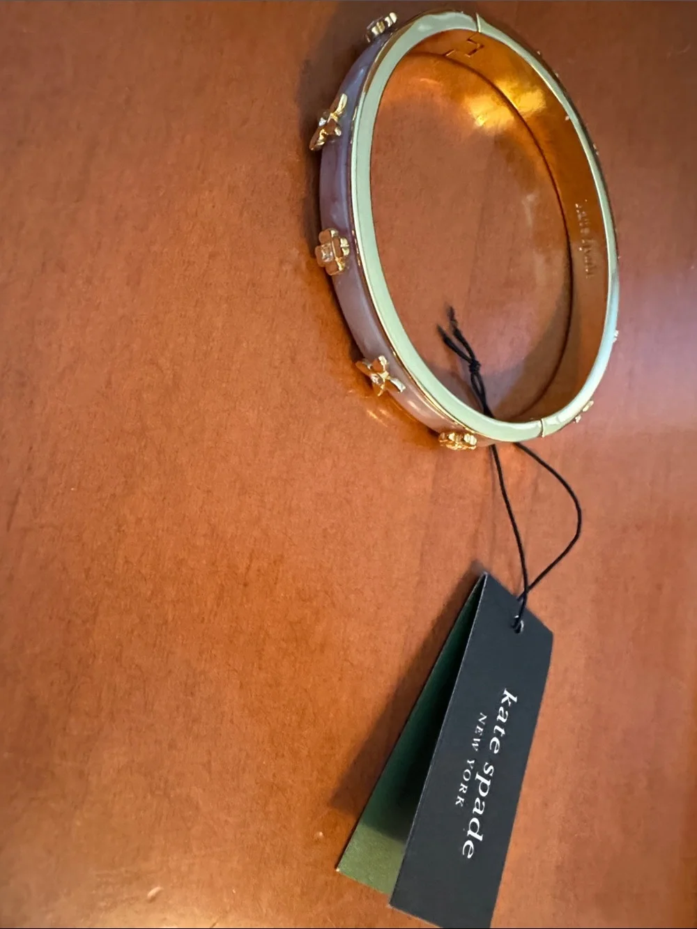 Kate Spade Heritage Bloom Blush Pink Gold Enamel Hinged Bangle $149
